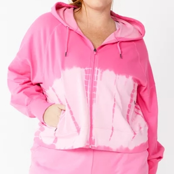 Tek Gear French Terry Tie Dye Boxy Cropped Hooded Full Zip Jacket 3X - Picture 1 of 11